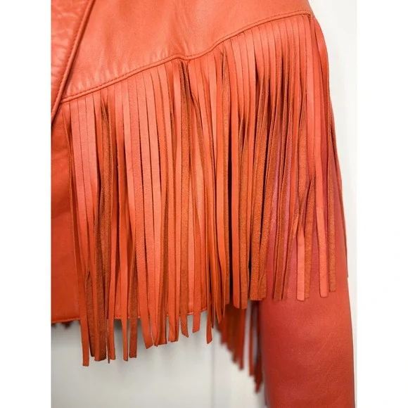 VTG North Beach Leather Women's Size Small 5/6 Cropped Red Fringe Leather Jacket - Picture 4 of 14
